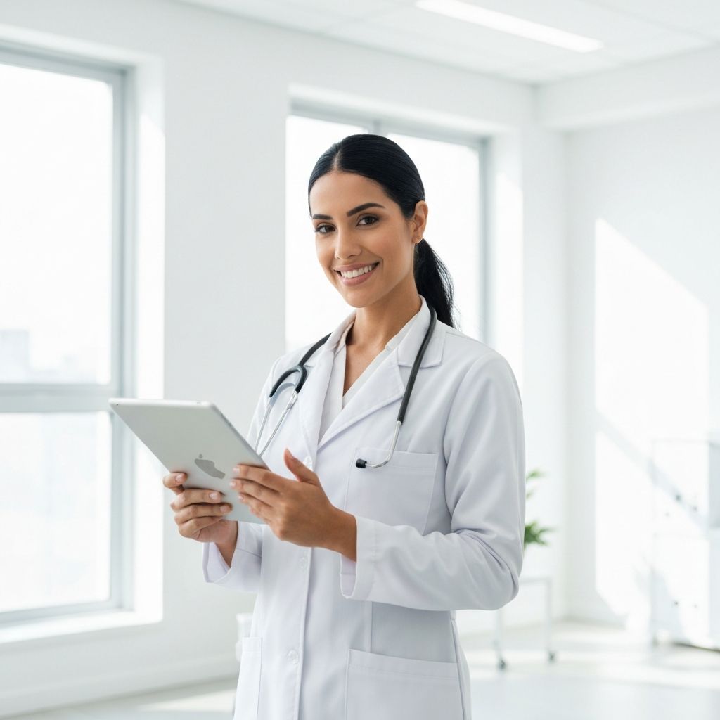 Médica realizando consulta de telemedicina